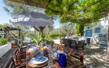 Al fresco dining next to barbecue area 